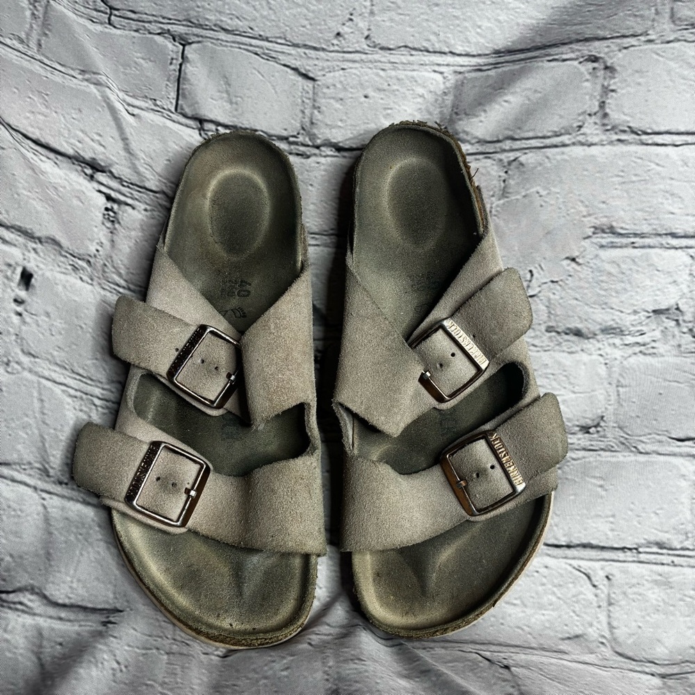Birkenstock Arizona Suede Light Rose Sandals Wmns Sz 40 Gold Shimmer AS IS READ